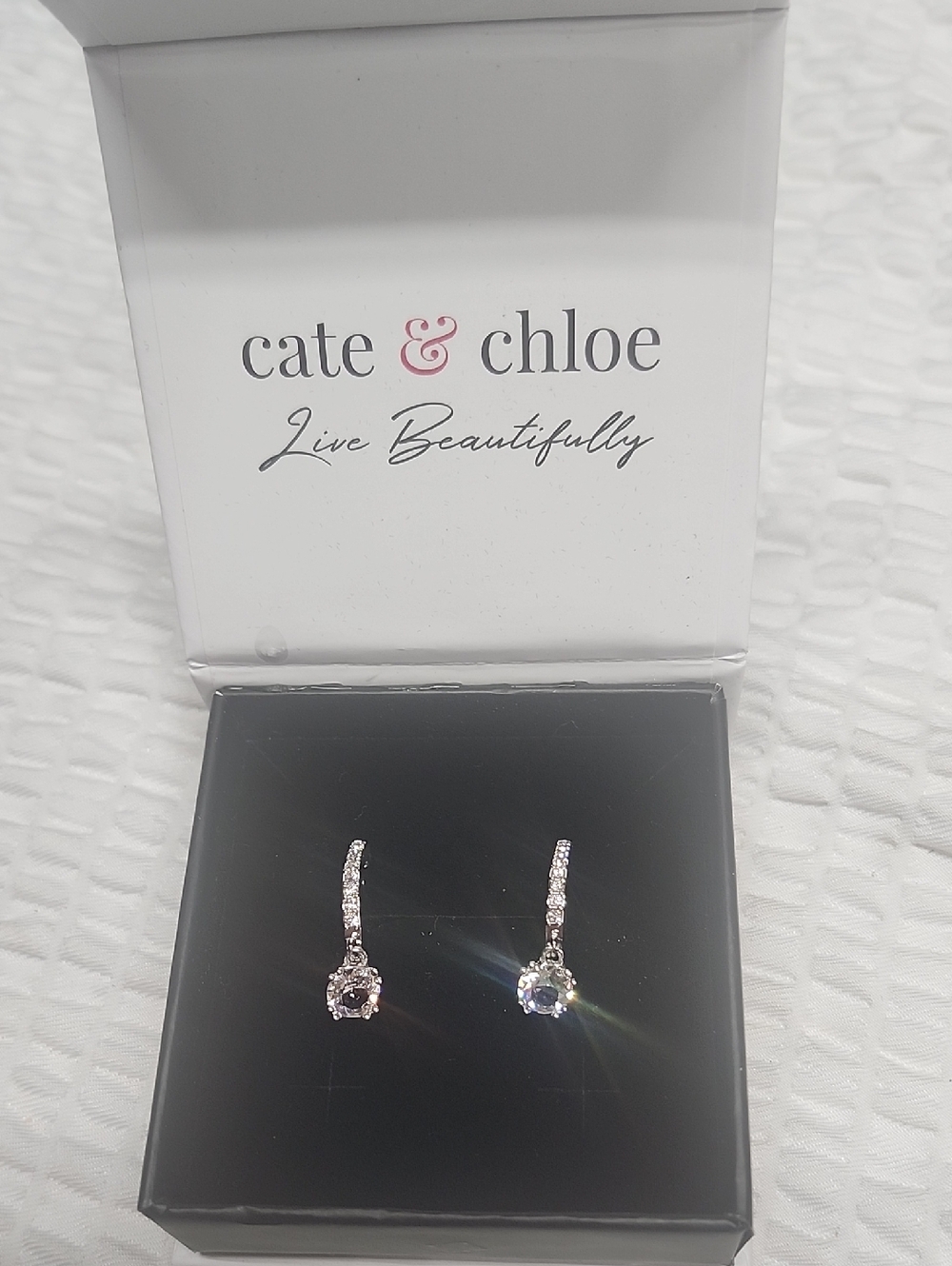 kenzie Silver Drop Earrings with Clear Crystals